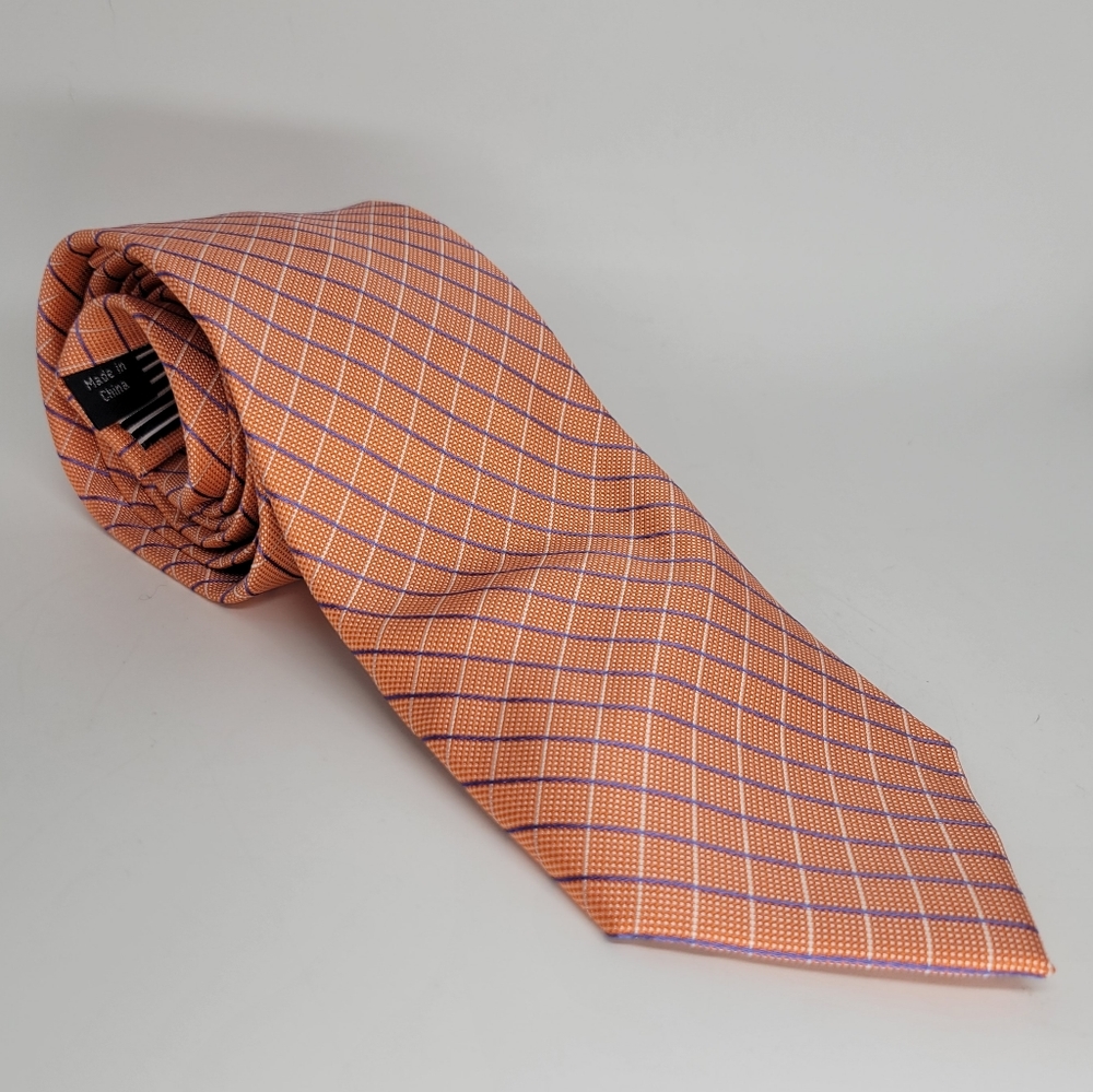 Nautica Blue Orange Horizontal Striped Silk Tie